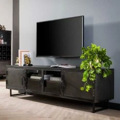 TV Lowboard Aus Metall & Glas - Brayden -Lana Sales tv lowboard aus metall glas im industry und loft stil brayden 01