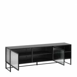 TV Lowboard Aus Stahl Schwarz & Glas - Galyferio -Lana Sales tv lowboard aus stahl schwarz glas im industry und loft stil galyferio 02