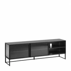 TV Lowboard Aus Stahl Schwarz & Glas - Galyferio
