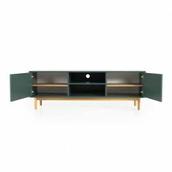 TV Lowboard In Dunkelgrün & Eiche - Hume -Lana Sales tv lowboard in dunkelgruen eiche skandinavischer wohnstil hume 03