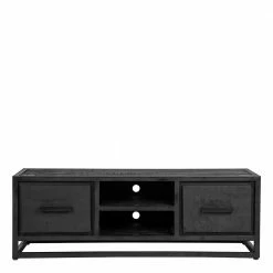 TV Lowboard In Schwarz Antik Finish - Esturado -Lana Sales tv lowboard in schwarz antik finish aus mangobaum massivholz metall esturado 01