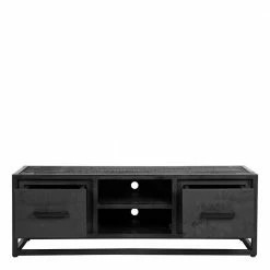TV Lowboard In Schwarz Antik Finish - Esturado -Lana Sales tv lowboard in schwarz antik finish aus mangobaum massivholz metall esturado 03
