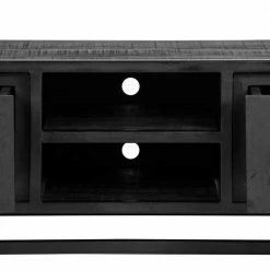 TV Lowboard In Schwarz Antik Finish - Esturado -Lana Sales tv lowboard in schwarz antik finish aus mangobaum massivholz metall esturado 05