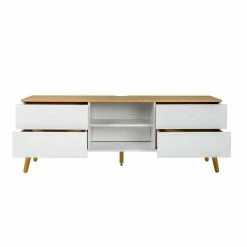 TV Lowboard In Weiß & Eiche Furnier Vudian Im Retro Look -Lana Sales tv lowboard in weiss eiche furnier im retro look vudian 02