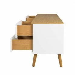 TV Lowboard In Weiß & Eiche Furnier Vudian Im Retro Look -Lana Sales tv lowboard in weiss eiche furnier im retro look vudian 03