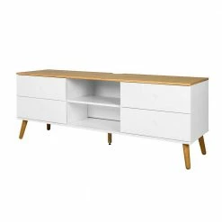 TV Lowboard In Weiß & Eiche Furnier Vudian Im Retro Look