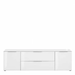TV Lowboard In Weiß Glas & Eiche Dekor - Ayfuna -Lana Sales tv lowboard in weiss glas eiche dekor 181 cm breit ayfuna 02