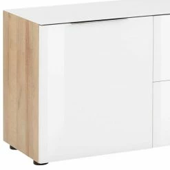 TV Lowboard In Weiß Glas & Eiche Dekor - Ayfuna -Lana Sales tv lowboard in weiss glas eiche dekor 181 cm breit ayfuna 04