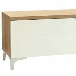 TV Lowboard In Weiß Glas & Eiche - Drinul -Lana Sales tv lowboard in weiss glas eiche mit zwei schubladen klappe drinul 02