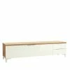 TV Lowboard In Weiß Glas & Eiche - Drinul -Lana Sales tv lowboard in weiss glas eiche mit zwei schubladen klappe drinul f