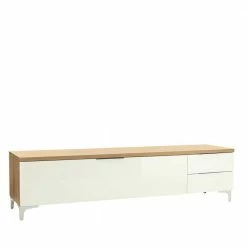 TV Lowboard In Weiß Glas & Eiche - Drinul