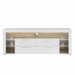 TV Lowboard In Weiß HG & Holz Antik Dekor - Masina -Lana Sales tv lowboard in weiss hg holz antik dekor mit metallgriffen led licht masina 02