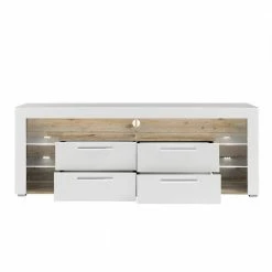 TV Lowboard In Weiß HG & Holz Antik Dekor - Masina -Lana Sales tv lowboard in weiss hg holz antik dekor mit metallgriffen led licht masina 03