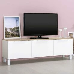 TV Lowboard In Weiß Mit Sonoma Eiche - Julyta 5 TV Lowboard In Weiß Mit Sonoma Eiche - Julyta -Lana Sales tv lowboard in weiss mit sonoma eiche im skandi design julyta 01