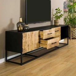 TV Lowboard In White Wash Mangobaum - Jamey 11 TV Lowboard In White Wash Mangobaum - Jamey -Lana Sales tv lowboard in white wash mangobaum und schwarzgrau metall jamey 03