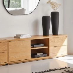 TV Lowboard Mit Zwei Schubladen & Tür - Elastian -Lana Sales tv lowboard mit zwei schubladen tuer zwei faechern in eiche furnier elastian 05