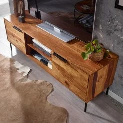 TV Schrank Aus Sheesham Massivholz - Placer -Lana Sales tv schrank aus sheesham massivholz mit metallgriffen gestell placer 02