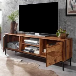 TV Schrank Aus Sheesham Massivholz - Placer -Lana Sales tv schrank aus sheesham massivholz mit metallgriffen gestell placer 03