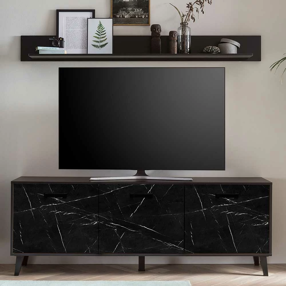 TV Unterschrank In Schwarz Marmor Look - Jaennos 4 TV Unterschrank In Schwarz Marmor Look - Jaennos – Bild 2