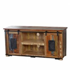 TV Unterschrank Vayamos Im Shabby Chic -Lana Sales tv unterschrank shabby chic aus mehrfarbigem altholz mit zwei schiebetueren 130cm breit vayamos 01
