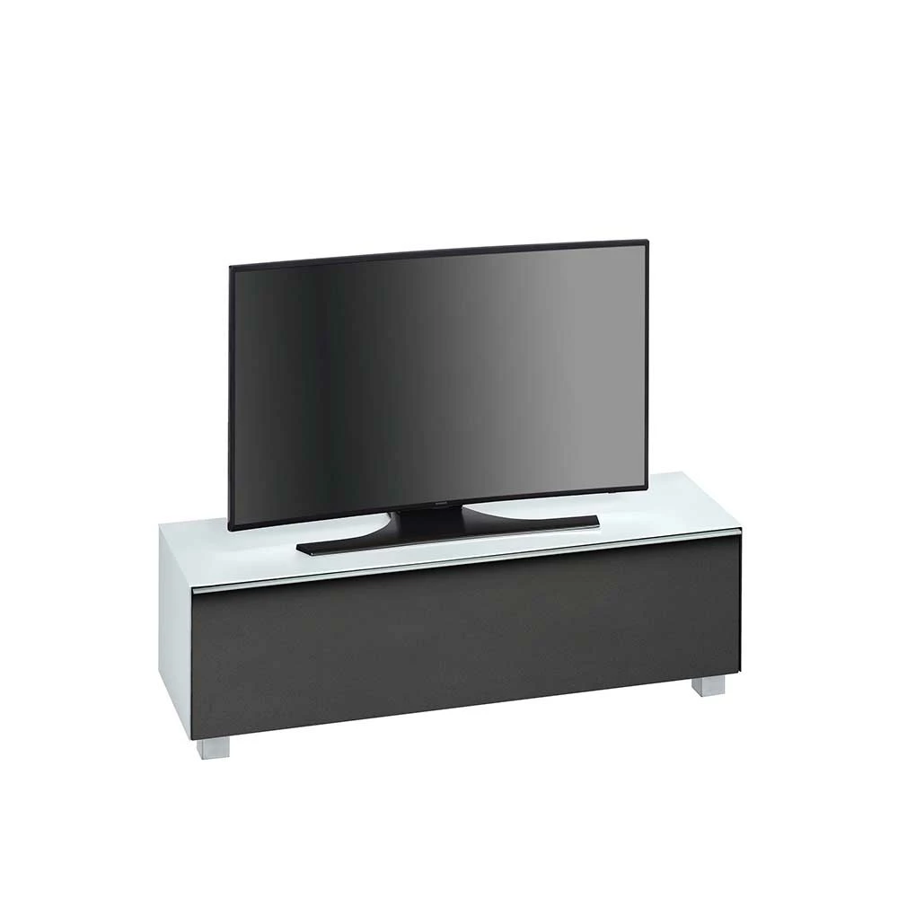 TV Unterschrank Manifesto In Weiß Glas Schwarz 4 TV Unterschrank Manifesto In Weiß Glas Schwarz – Bild 2