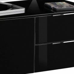 Unterschrank Für Fernseher In Schwarz & Chrom - Prosica -Lana Sales unterschrank fuer fernseher in schwarz chrom mit zwei schubladen klappe prosica 03