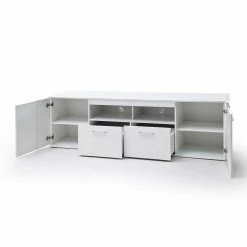 Unterschrank Für TV In Hochglanz Weiß - Sadassa -Lana Sales unterschrank fuer tv in hochglanz weiss holzdekor wildeiche sadassa 02