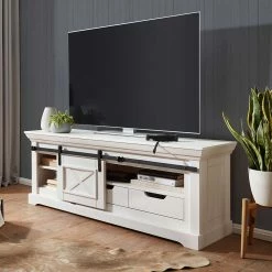 Unterschrank Für TV Mit Schiebetür - Kuito -Lana Sales unterschrank fuer tv mit schiebetuer schubladen fach in weiss kuito 03