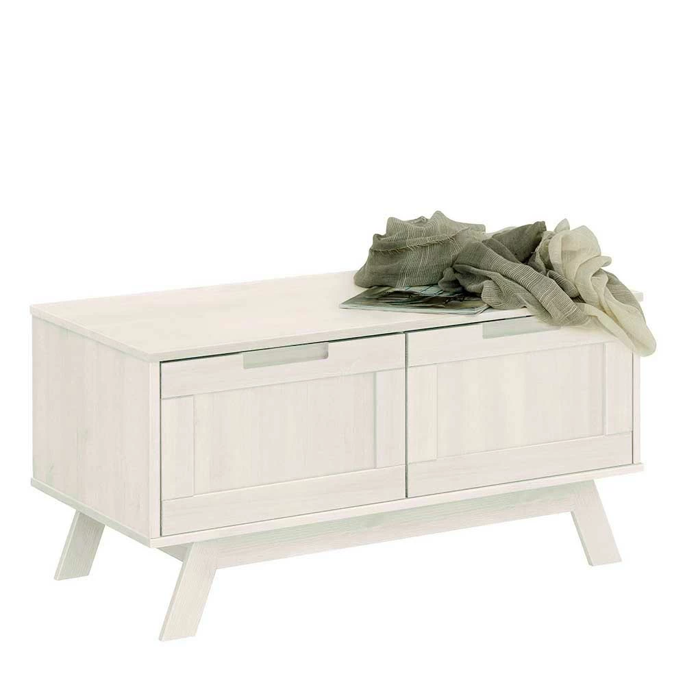 Weiß Lasierte Garderobenbank Mit Zwei Klappen - Uxenov 4 Weiß Lasierte Garderobenbank Mit Zwei Klappen - Uxenov – Bild 2