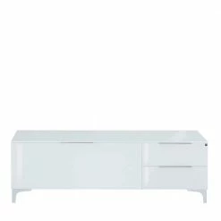 Weißes Design-Lowboard Mit Zwei Schubladen & Klappe - Zivta -Lana Sales weisses design lowboard mit zwei schubladen klappe 135x44x46 cm zivta 02