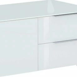 Weißes Design-Lowboard Mit Zwei Schubladen & Klappe - Zivta -Lana Sales weisses design lowboard mit zwei schubladen klappe 135x44x46 cm zivta 04