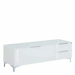 Weißes Design-Lowboard Mit Zwei Schubladen & Klappe - Zivta