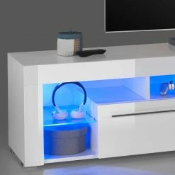 Weißes Hochglanz Board Für TV Mit LED Licht - Verella 9 Weißes Hochglanz Board Für TV Mit LED Licht - Verella -Lana Sales weisses hochglanz board fuer tv mit led licht 3 schubladen verella 02