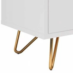 Weißes TV Lowboard Mit Klappe & Schublade - Marmore -Lana Sales weisses tv lowboard mit klappe schublade kurzen hairpin legs in gold marmore 04