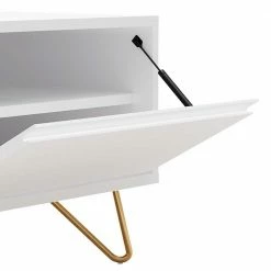 Weißes TV Lowboard Mit Klappe & Schublade - Marmore -Lana Sales weisses tv lowboard mit klappe schublade kurzen hairpin legs in gold marmore 05