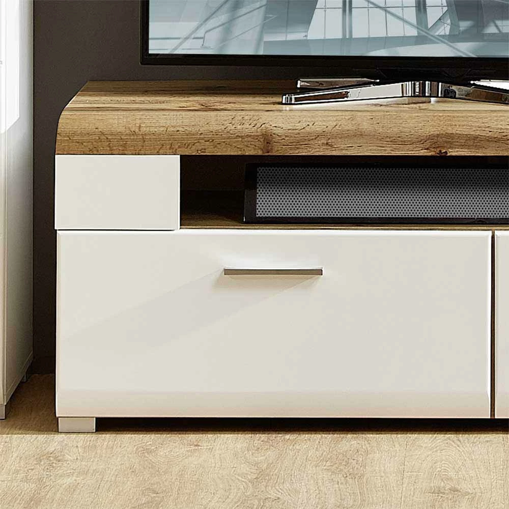Wohnwand TV Unterschrank In Weiß Eiche - Lisepio 6 Wohnwand TV Unterschrank In Weiß Eiche - Lisepio – Bild 4
